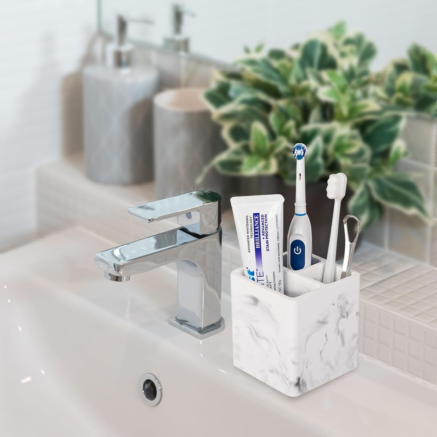 Diatomite Toothbrush Holders Tooth Brush Organizer - Marble White - Image 2
