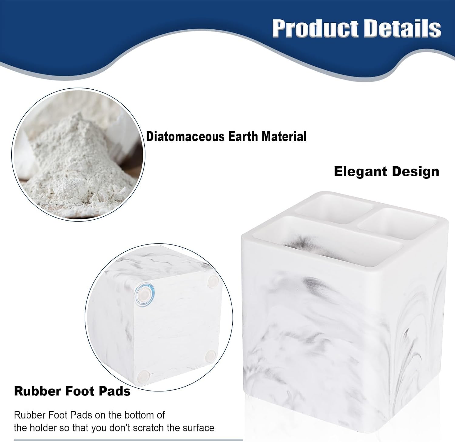 Diatomite Toothbrush Holders Tooth Brush Organizer - Marble White - Image 4